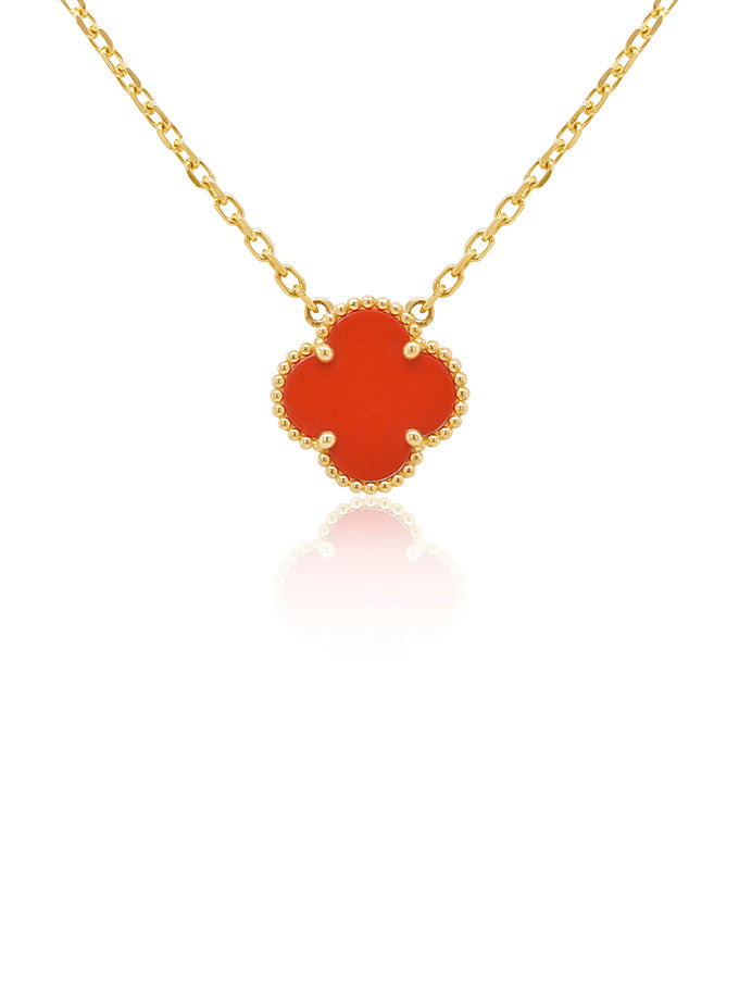 Carnelian Clover Fancy Pendant 9 Carat Yellow Gold