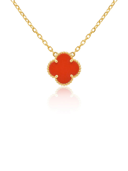 Carnelian Clover Fancy Pendant 9 Carat Yellow Gold