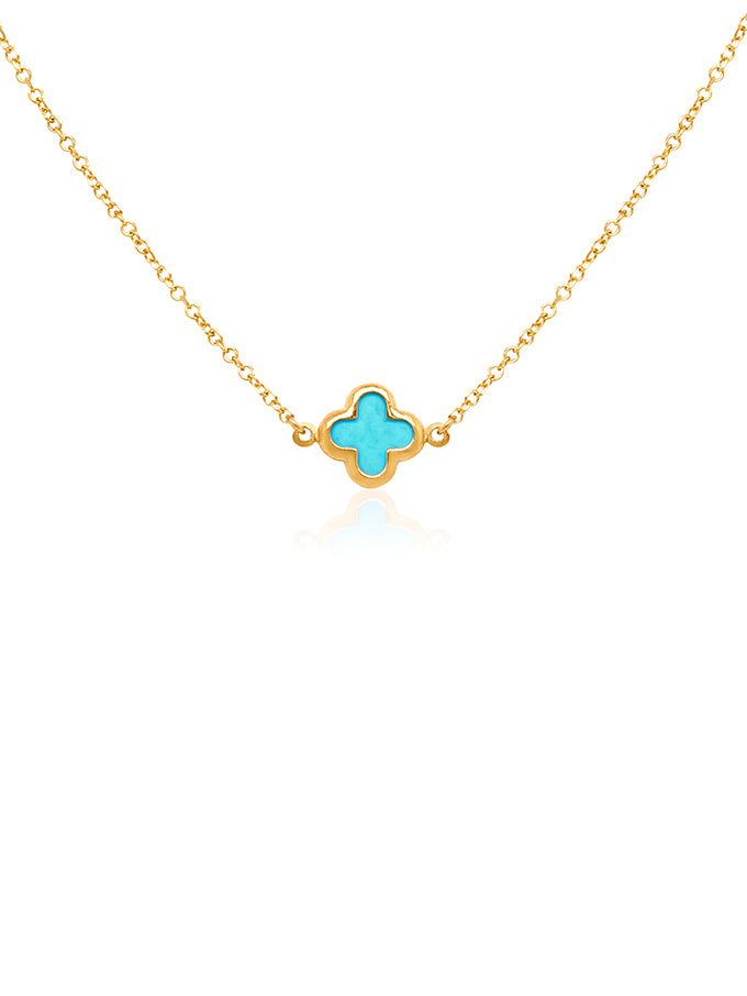 Turqoise Clover Pendant in 9 Carat Yellow Gold