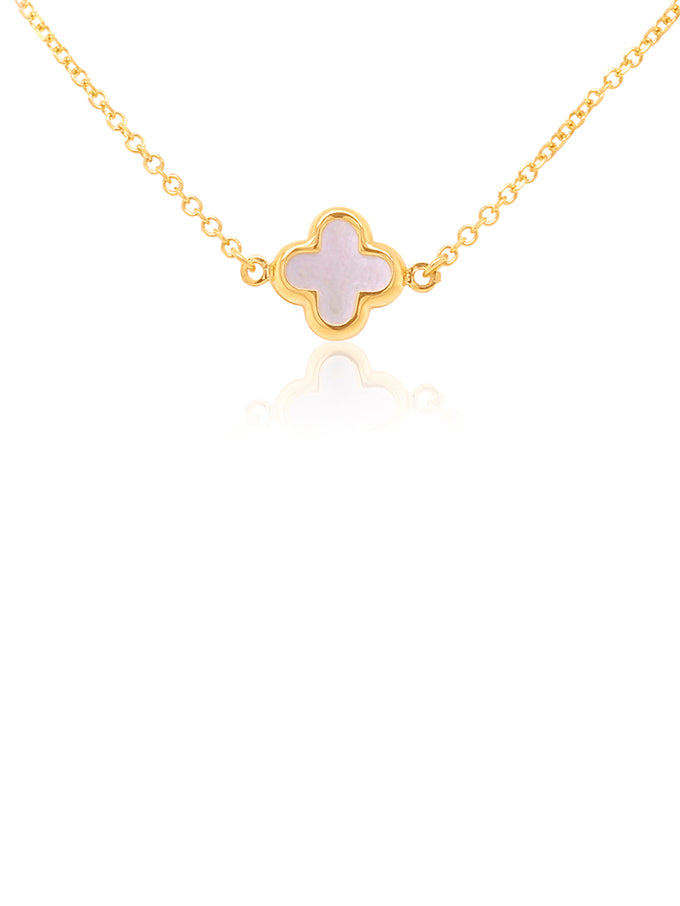 Small Mother Of Pearl Clover Pendant 9 Carat Yellow Gold