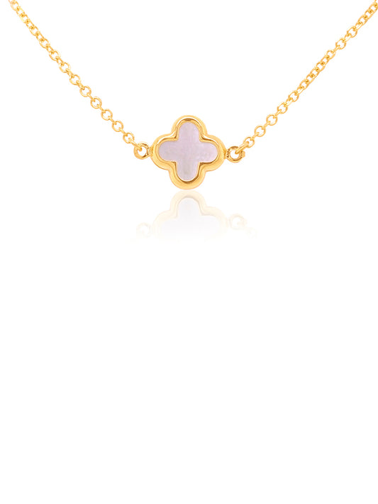 Small Mother Of Pearl Clover Pendant 9 Carat Yellow Gold