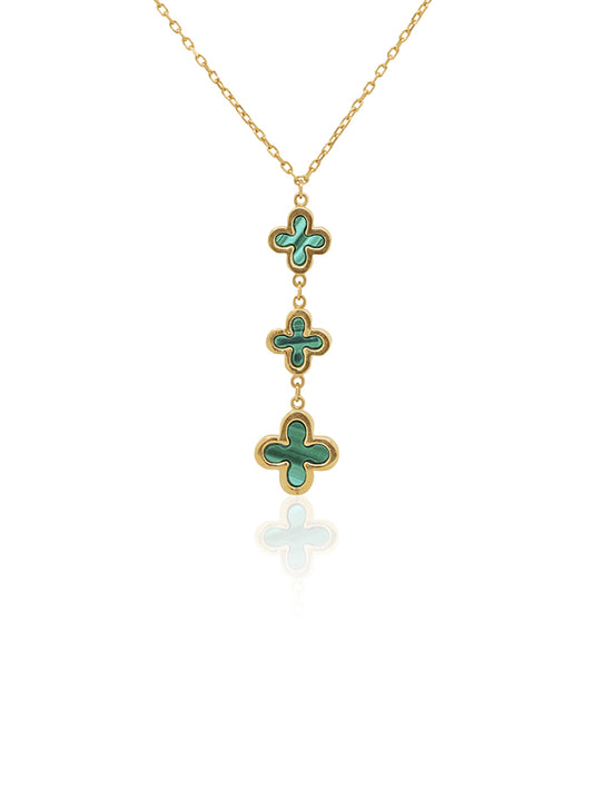 Malachite 3 Clover Lariat Pendant in 9 Carat Yellow Gold