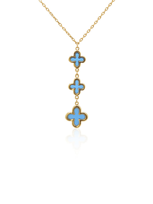 Synthetic Turquoise 3 Clover Lariat Pendant in 9 Carat Yellow Gold