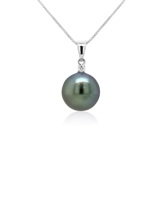 Tahitian Pearl & 0.06 Carat Diamond Pendant in 9 Carat White Gold