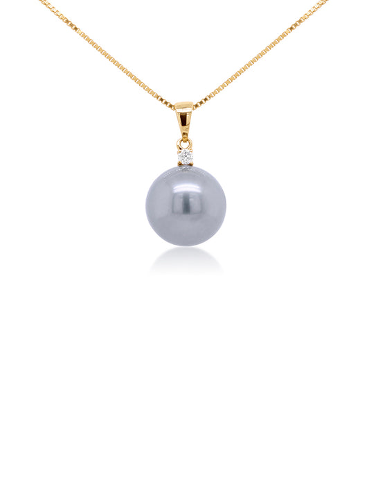 Tahitian Pearl & 0.06 Carat Diamond Pendant in 9 Carat Yellow Gold