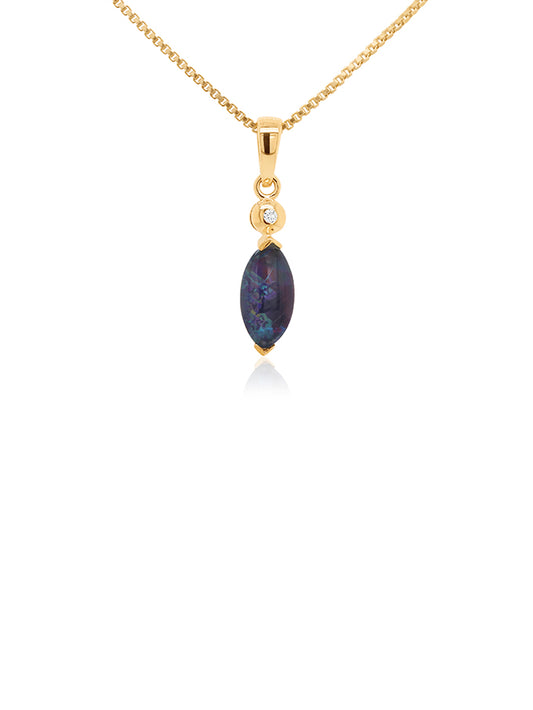 Triplet Opal & Diamond Pendant in 9 Carat Yellow Gold