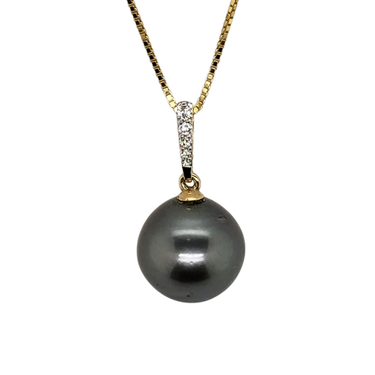 Tahitian Pearl & Diamond Pendant, 9K Yellow Gold