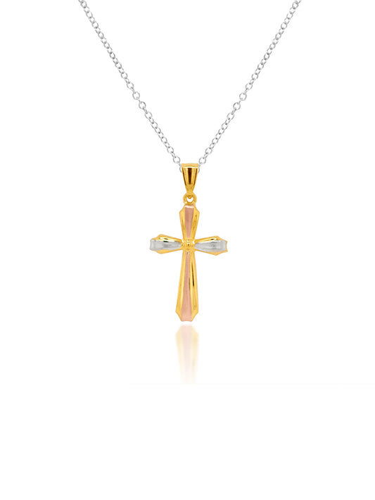 Brushed & Shiny 3 Tone Cross Necklace