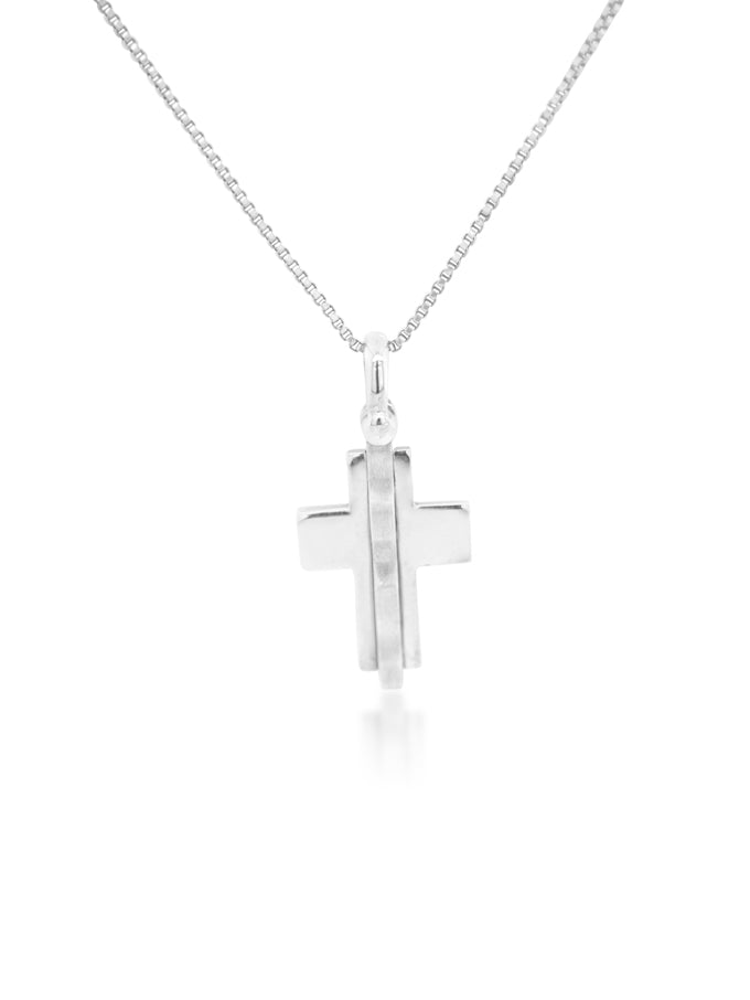 Cross Pendant, Satin Finish, 9K white gold.