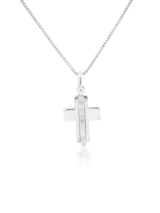 Cross Pendant, Satin Finish, 9K white gold.