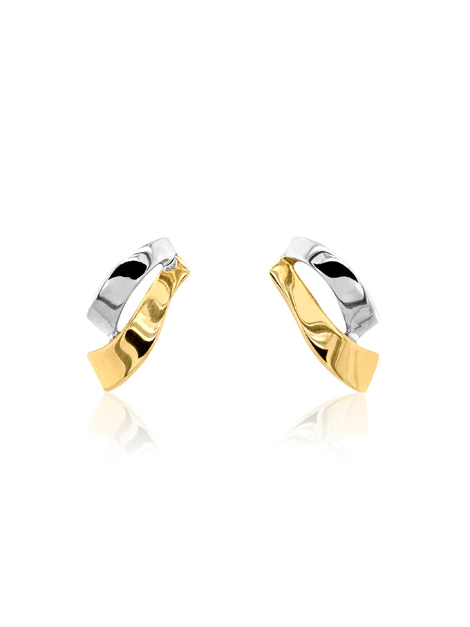 Two Tone, Eyelet Style Stud Earrings in 9 Carat Yellow and White Gold