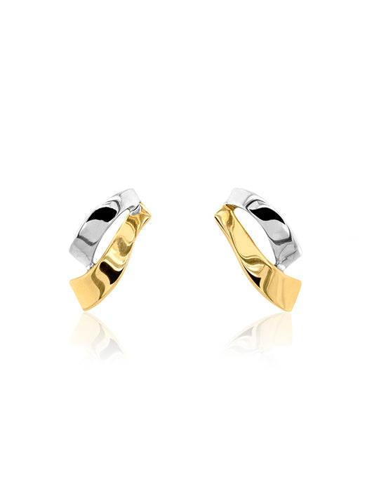 Two Tone, Eyelet Style Stud Earrings in 9 Carat Yellow and White Gold