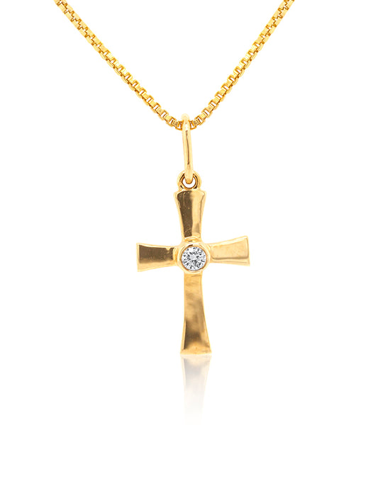 Diamond Set Cross, 9K Yellow Gold T=0.04ct.