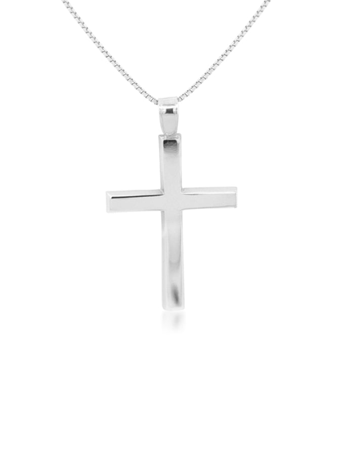 Plain White Gold Cross, 45cm silver chain.