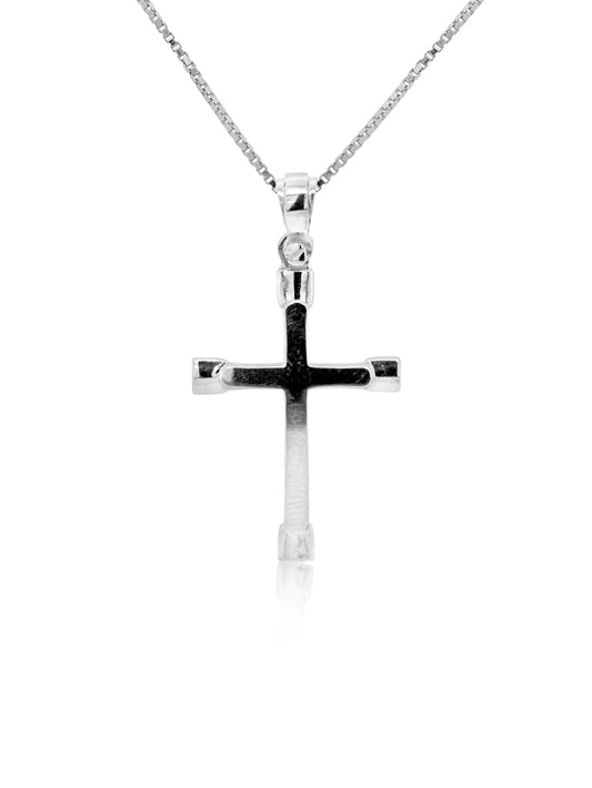 White Gold Cross, 45cm silver chain.