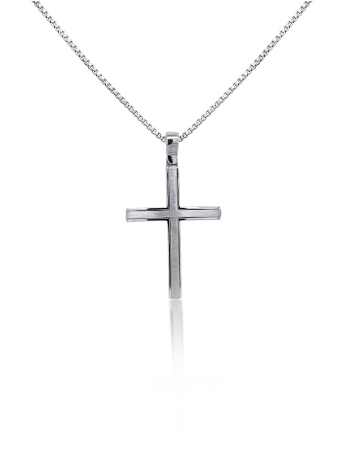 Brush-Finished Crucifix 9K White Gold