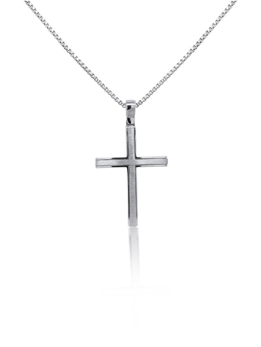 Brush-Finished Crucifix 9K White Gold