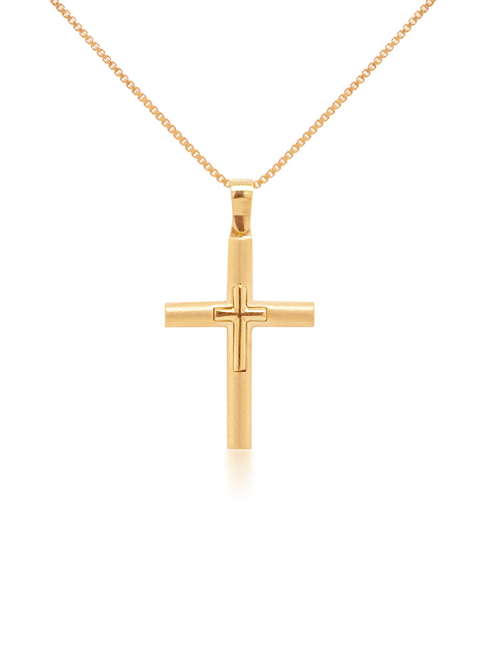 Fancy Cylindrical Cross, 18K Yellow Gold (plated chain)