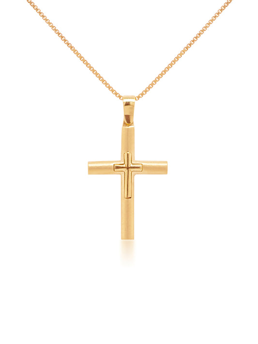 Fancy Cylindrical Cross, 18K Yellow Gold (plated chain)