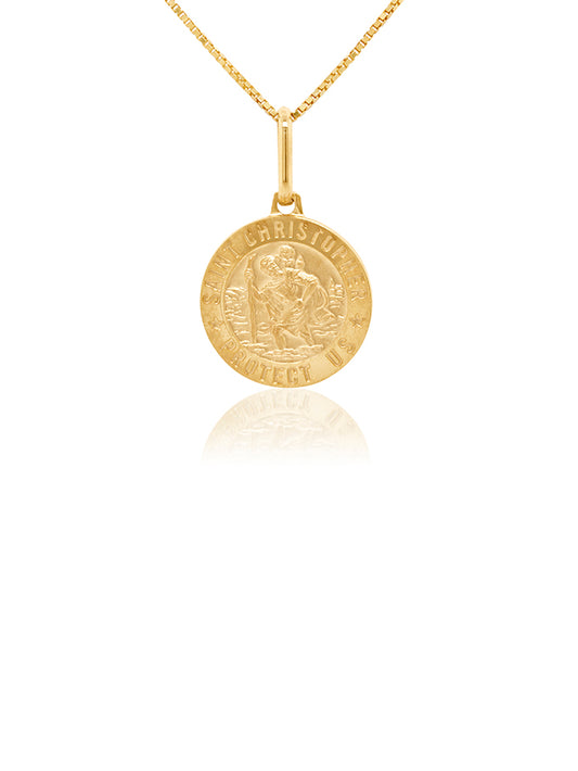 Round Shape St Christopher Medal in 9 Carat Yellow Gold