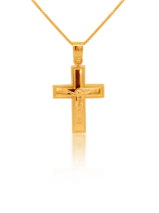 9 Carat Yellow Gold Raised Crucifix Cross with a Square Style