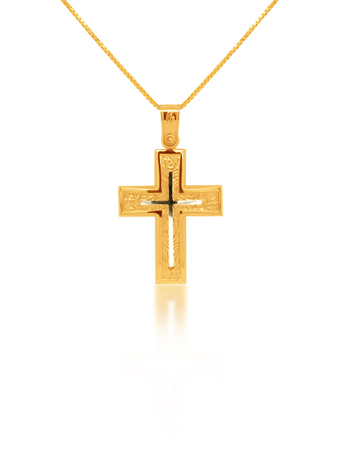 Cross Fancy Square White Gold Inlay, 9 Carat Yellow Gold