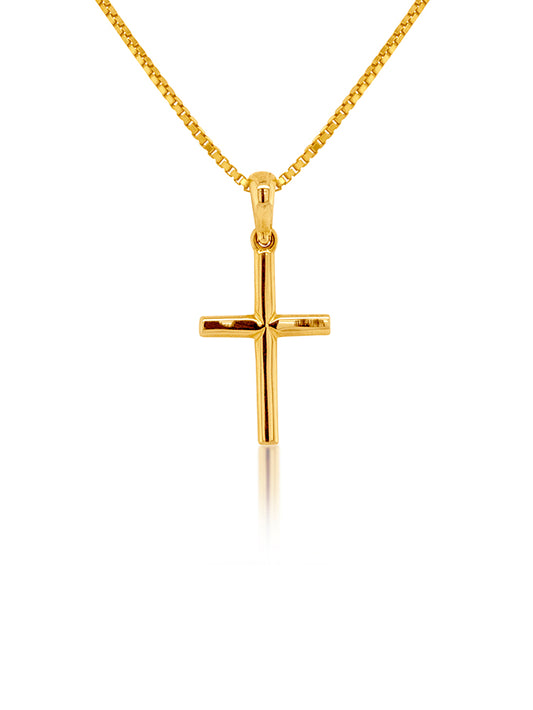 Small Plain Cylinder Cross, 9K Yellow Gold