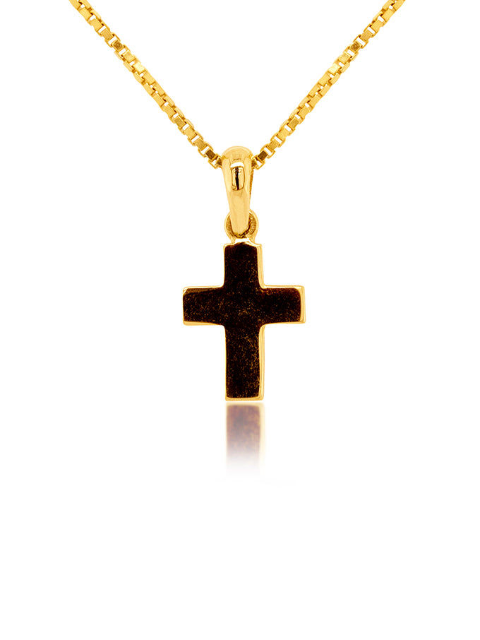 Flat Cross Plain Square, 18K Yellow Gold