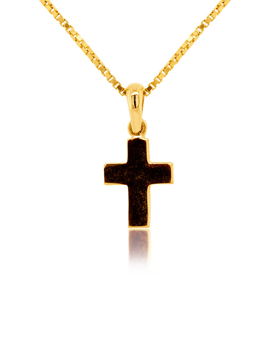 Flat Cross Plain Square, 18K Yellow Gold