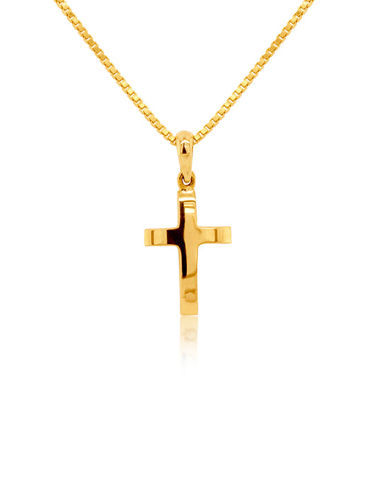 Cross Plain Half Round, 18K Yellow Gold