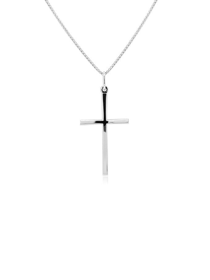 Large Size Plain Cross Pendant in 18 Carat White Gold.