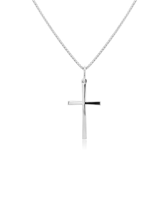 Medium Size Plain Cross Pendant in 18 Carat White Gold