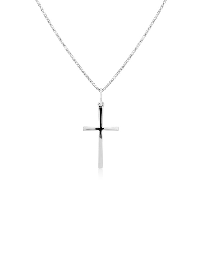 Medium Size Plain Cross Pendant in 9 Carat White Gold