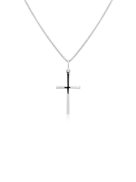 Medium Size Plain Cross Pendant in 9 Carat White Gold