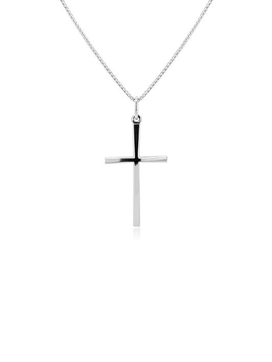 Large Size Plain Cross Pendant in 9 Carat White Gold