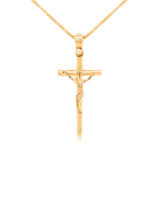 Classic Crucifix Cross in a Cylinder Style in 9 Carat Yellow Gold