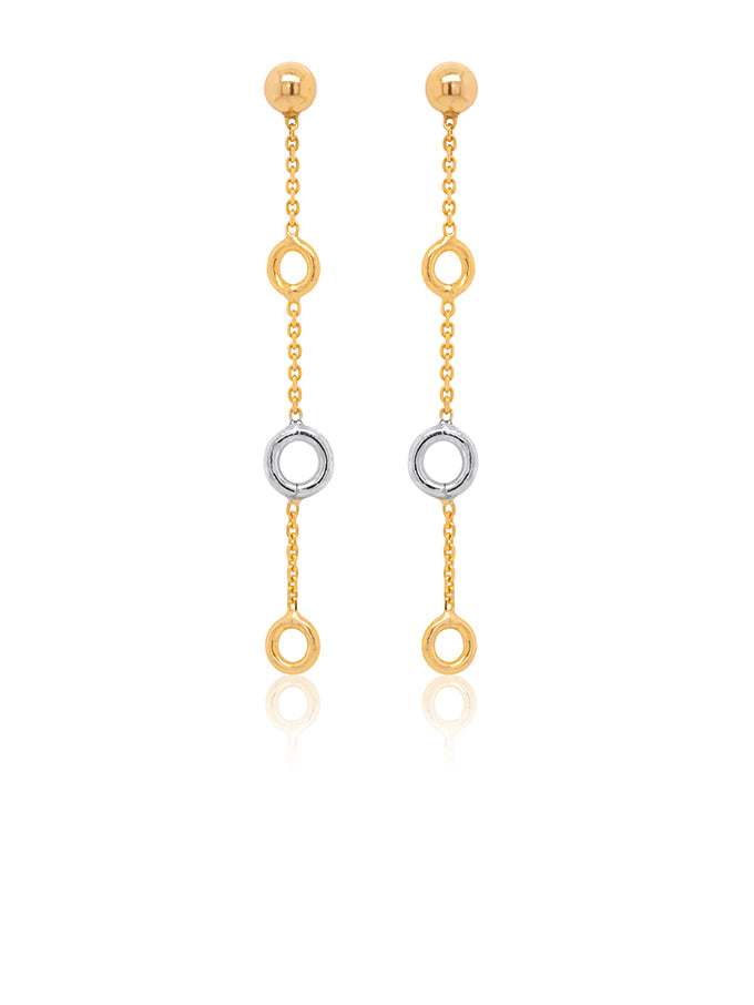 Three tone hoop drop earrings in 9 carat gold