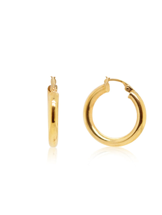 20mm Half Round Hoop Ear Rings in 9 Carat Yellow Gold.