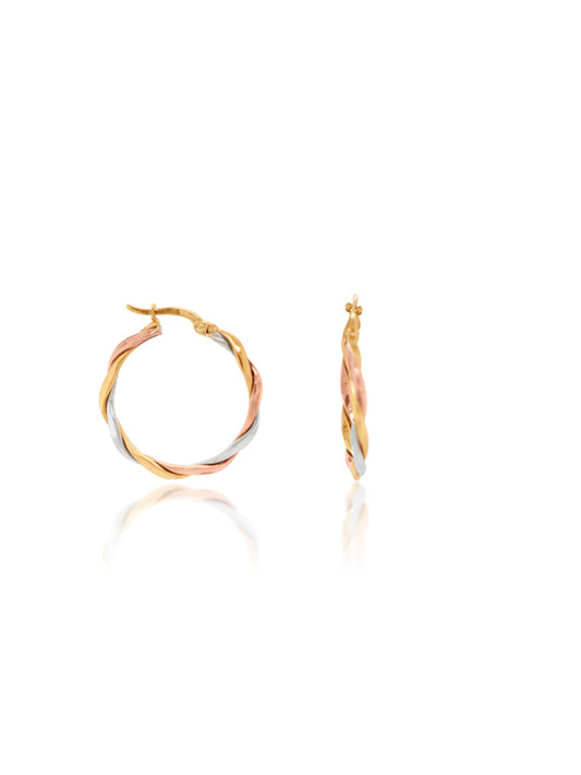 2.6x20mm Hoop Ear Rings in 9 Carat Yellow, White & Rose Gold