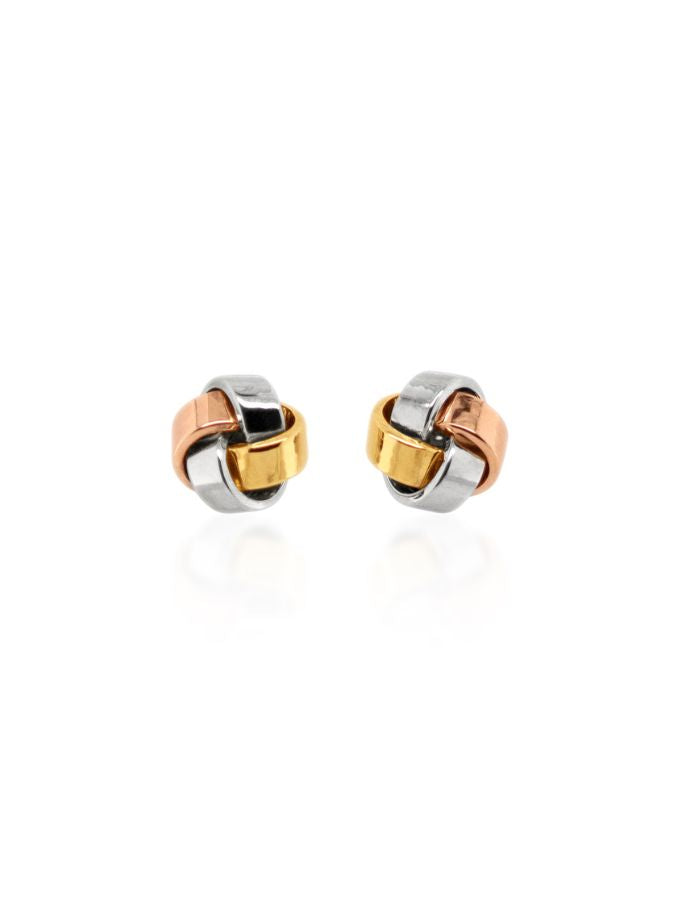 12mm Knot Stud Earring in 9 Carat Yellow, White & Rose Gold