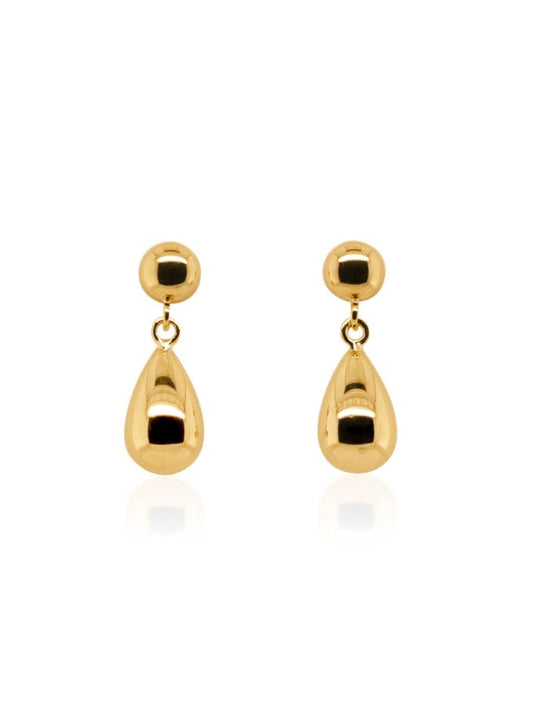 Teardrop Shape Stud Drop Earrings, 9K Yellow Gold