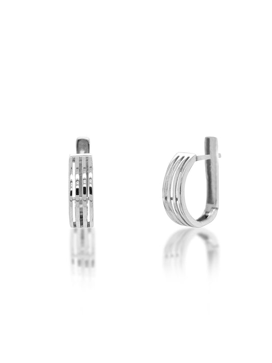 Cut Out Lined Clip Post Earring, 9 Carat White Gold