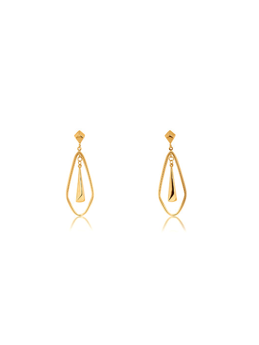 9 Carat Yellow Gold, Diamond Shape Bar Drop Earrings.