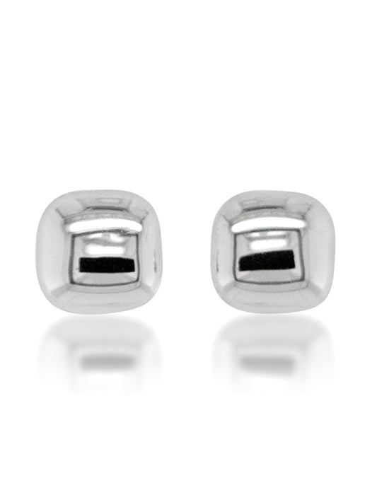 Domed Square Polished Stud Earrings in 9K White Gold