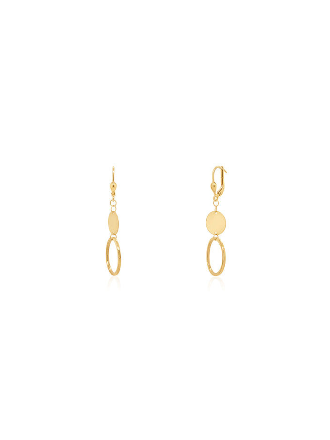 Continental Fitting Circle Disk Drop Earrings in 9 Carat Yellow Gold