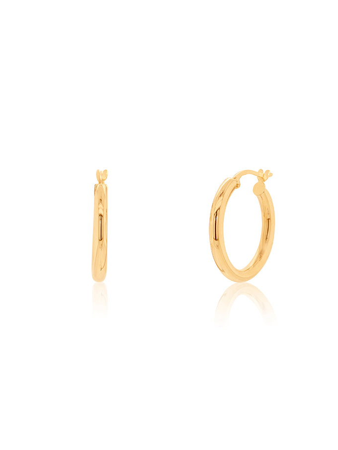 15mm Barrel Plain 9 Carat Yellow Gold Hoop Earrings