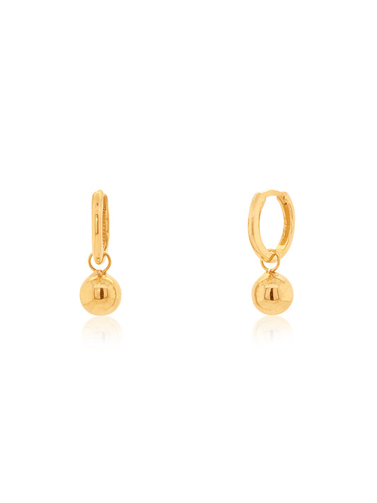 Small Huggie Earrings in 9 Carat Yellow With Ball Drops