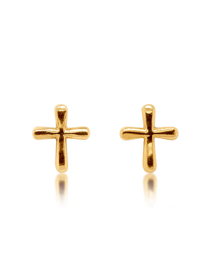 Small Cross Stud Earrings, 9 Carat Yellow Gold