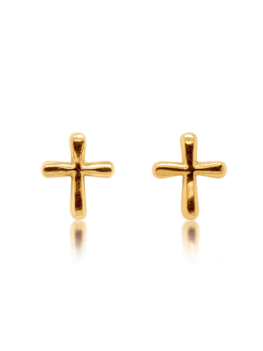 Small Cross Stud Earrings, 9 Carat Yellow Gold