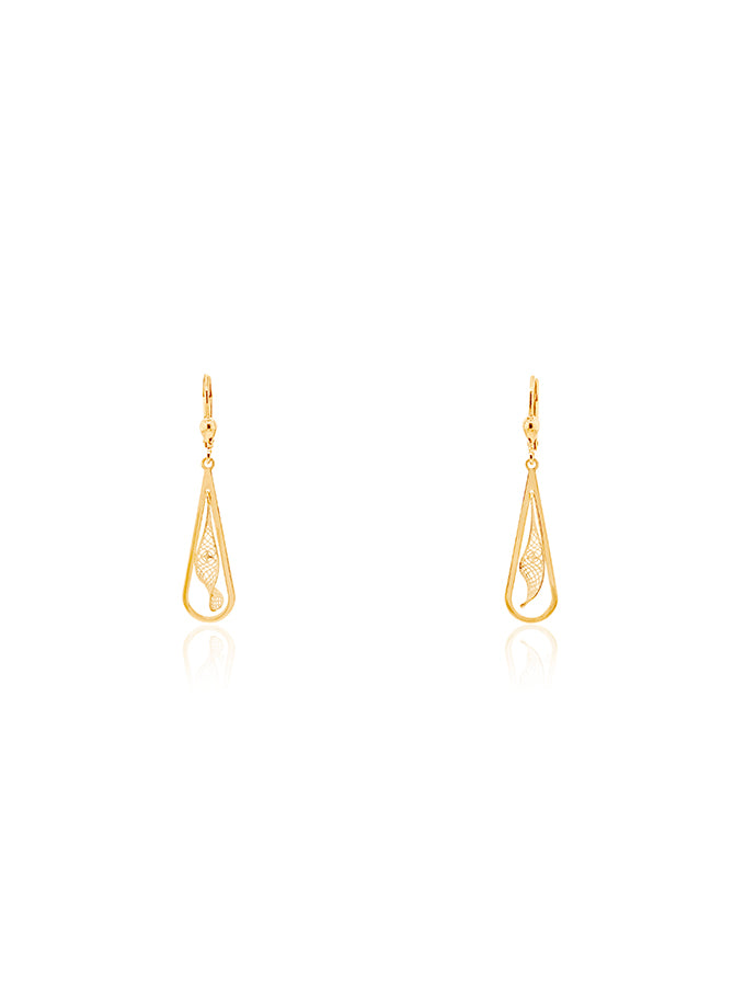 Curved Filigree Drop Earrings in 9 Carat Yellow Gold